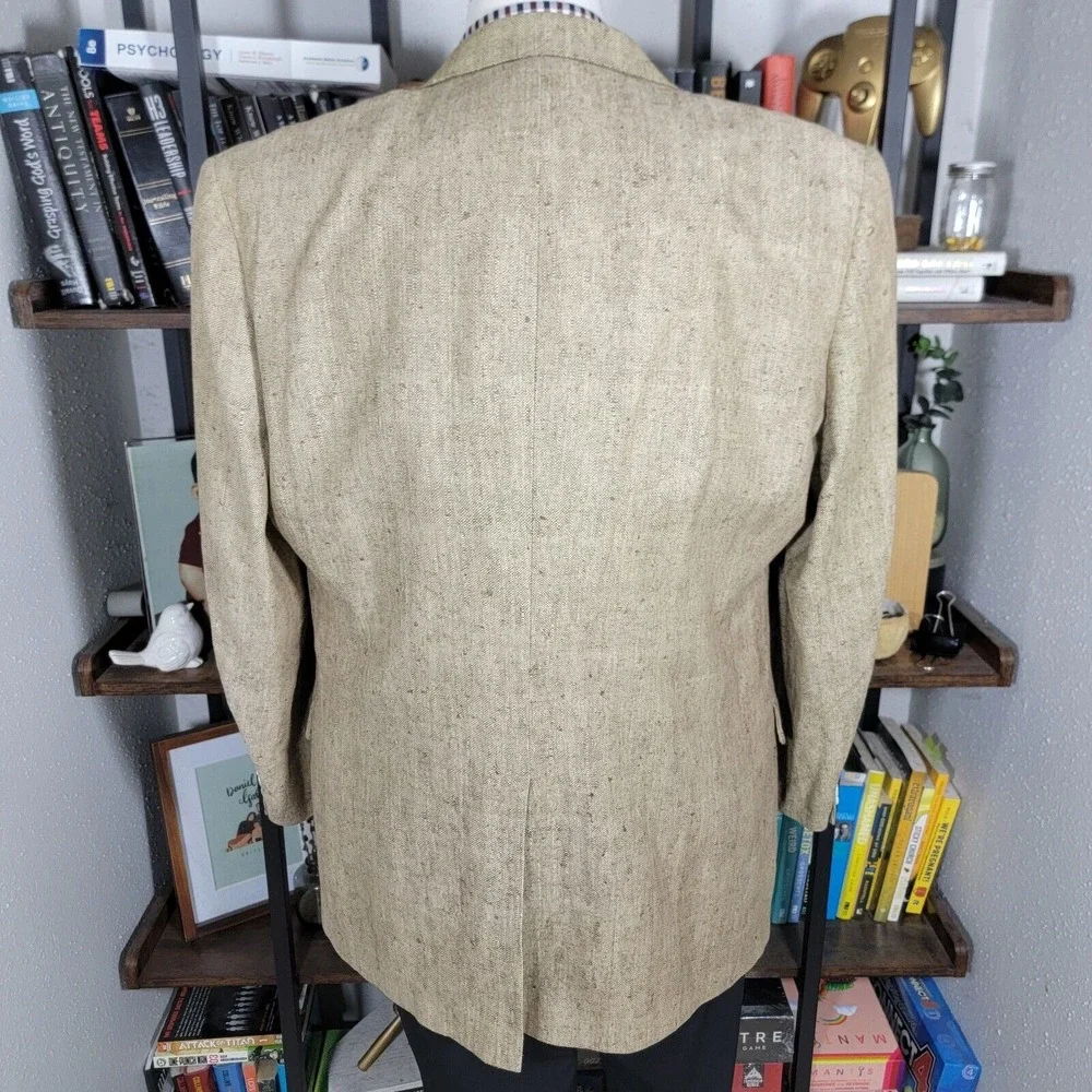 VTG Town Craft Men's Sport Coat Blazer Two Button Dark‎ Beige Silk Size 44L